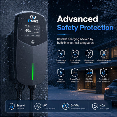 EVDANCE Level 2 EV Charger NEMA 14-50 NACS Wall-mounted Plug In - 40A | ETL Certification
