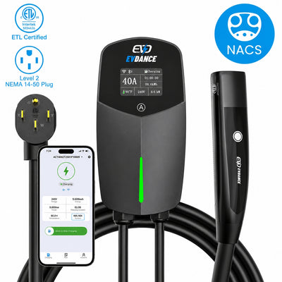 EVDANCE Level 2 EV Charger NEMA 14-50 NACS Wall-mounted Plug In - 40A | ETL Certification