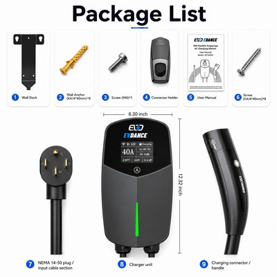 EVDANCE Level 2 EV Charger NEMA 14-50 NACS Wall-mounted Plug In - 40A | ETL Certification