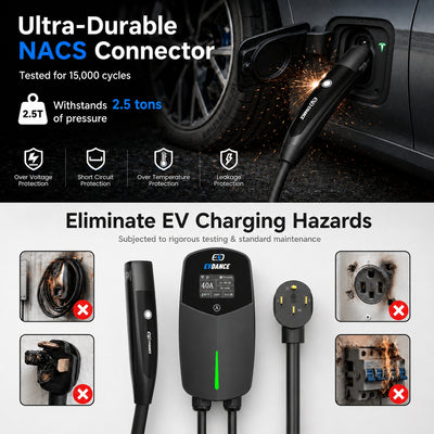 EVDANCE Level 2 EV Charger NEMA 14-50 NACS Wall-mounted Plug In - 40A | ETL Certification
