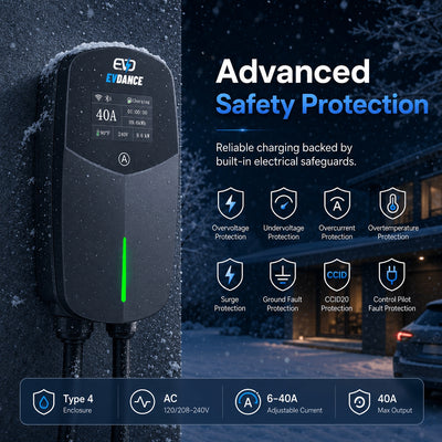 EVDANCE Level 2 EV Charger NEMA 14-50 NACS Wall-mounted Plug In - 40A | ETL Certification