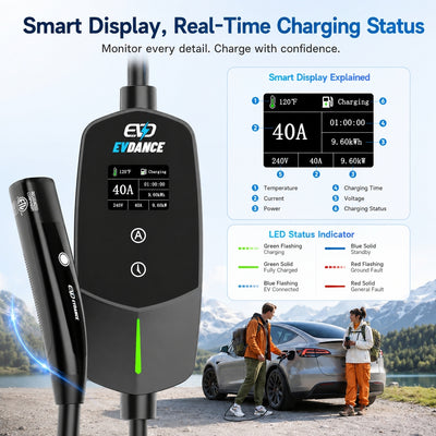 EVDANCE 240 V 40 A Tragbares 2-in-1-Ladegerät für Elektrofahrzeuge 