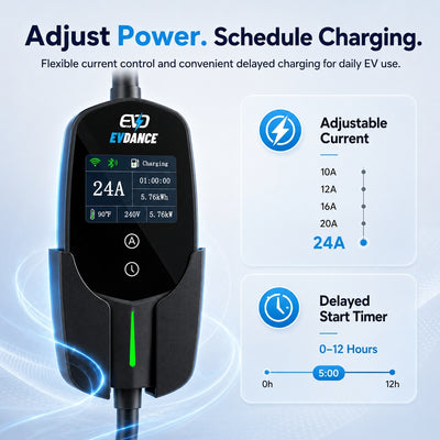 Chargeur de véhicule électrique portable EVDANCE niveau 2 NEMA 14-30 24 A J1772 