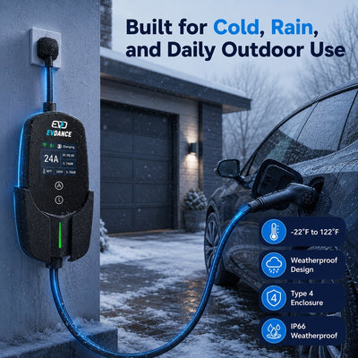 Chargeur de véhicule électrique portable EVDANCE niveau 2 NEMA 14-30 24 A J1772 