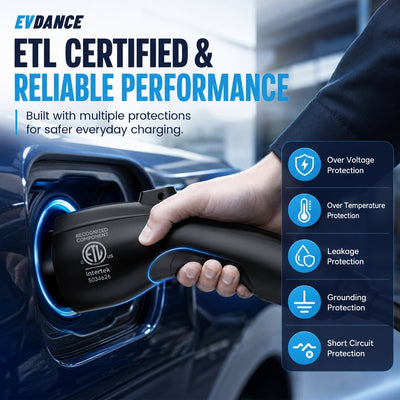Chargeur de véhicule électrique portable EVDANCE niveau 2 NEMA 14-30 24 A J1772 