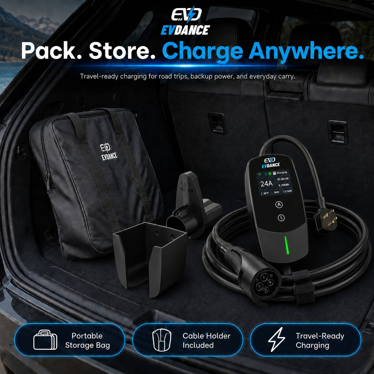 Chargeur de véhicule électrique portable EVDANCE niveau 2 NEMA 14-30 24 A J1772 