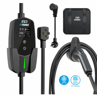Chargeur de véhicule électrique portable EVDANCE niveau 2 NEMA 14-30 24 A J1772 