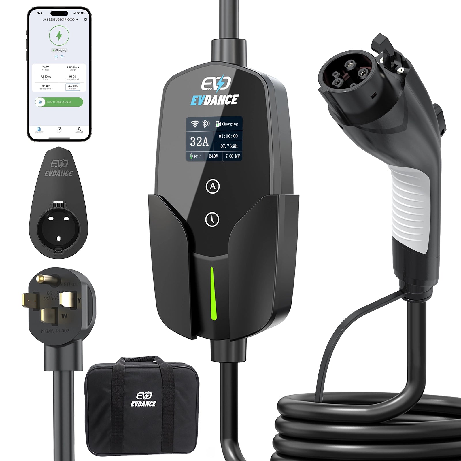 EVDANCE Level 2 NEMA 14-50 32A J1772 Portable EV Charger | ETL Certification
