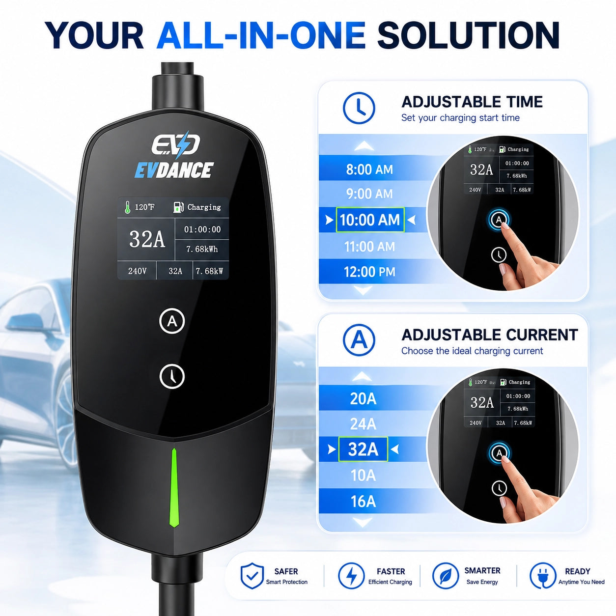 EVDANCE Level 2 NEMA 14-50 32A J1772 Portable EV Charger | ETL Certification