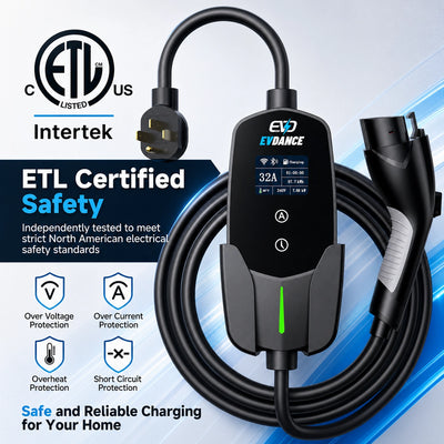 EVDANCE Level 2 NEMA 14-50 32A J1772 Portable EV Charger | ETL Certification