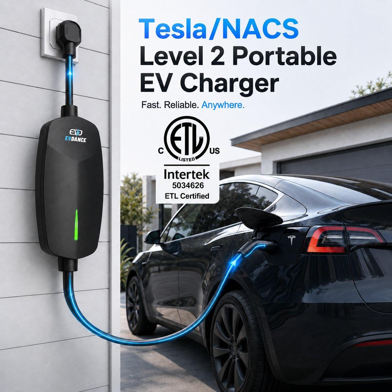 EVDANCE Level 2 NEMA 14-50 32A Tesla/NACS Portable EV Charger