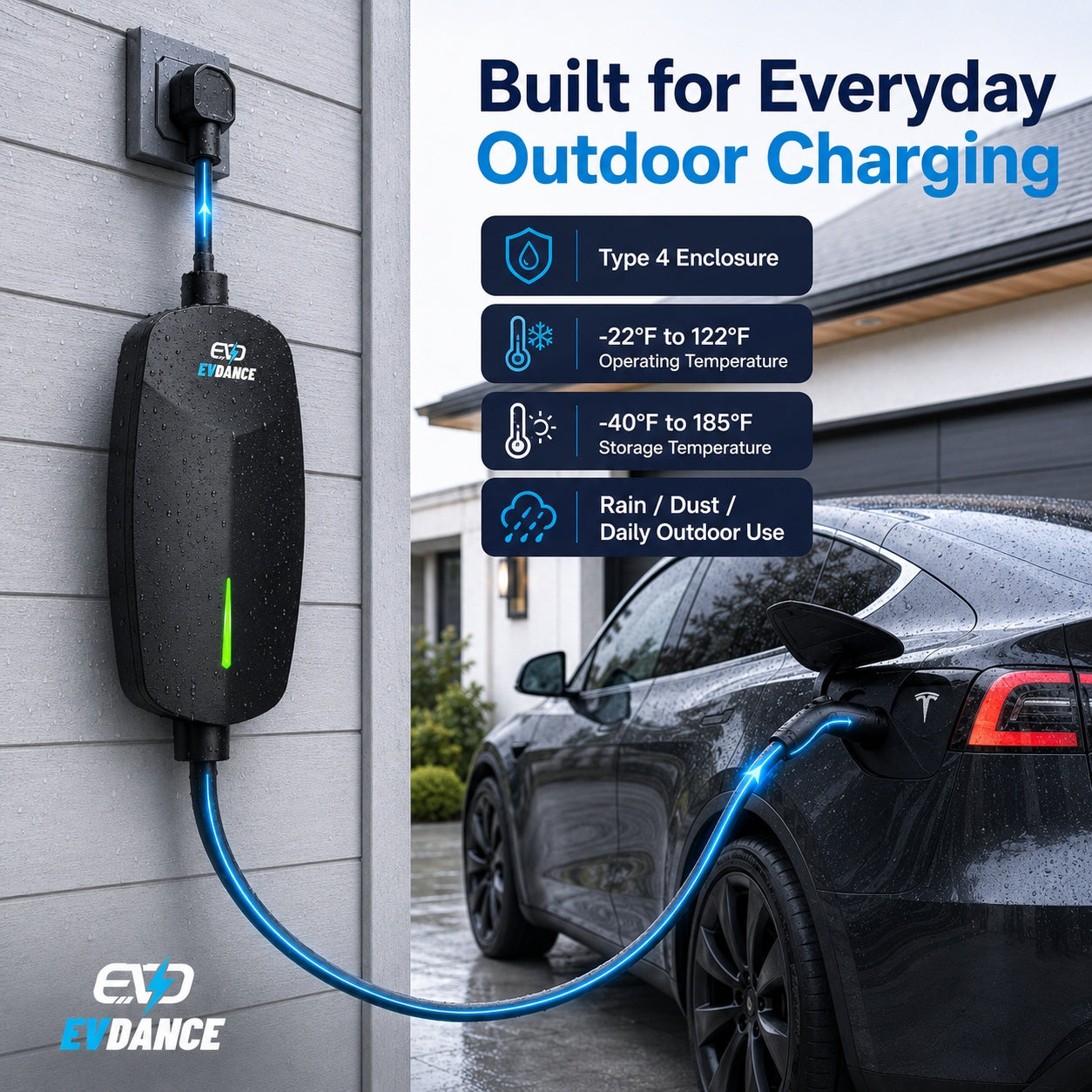 EVDANCE Level 2 NEMA 14-50 32A Tesla/NACS Portable EV Charger