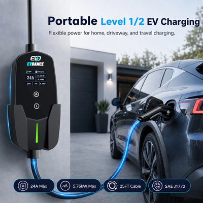 EVDANCE Level 2 NEMA 10-30 24A J1772 Portable EV Charger | ETL Certification
