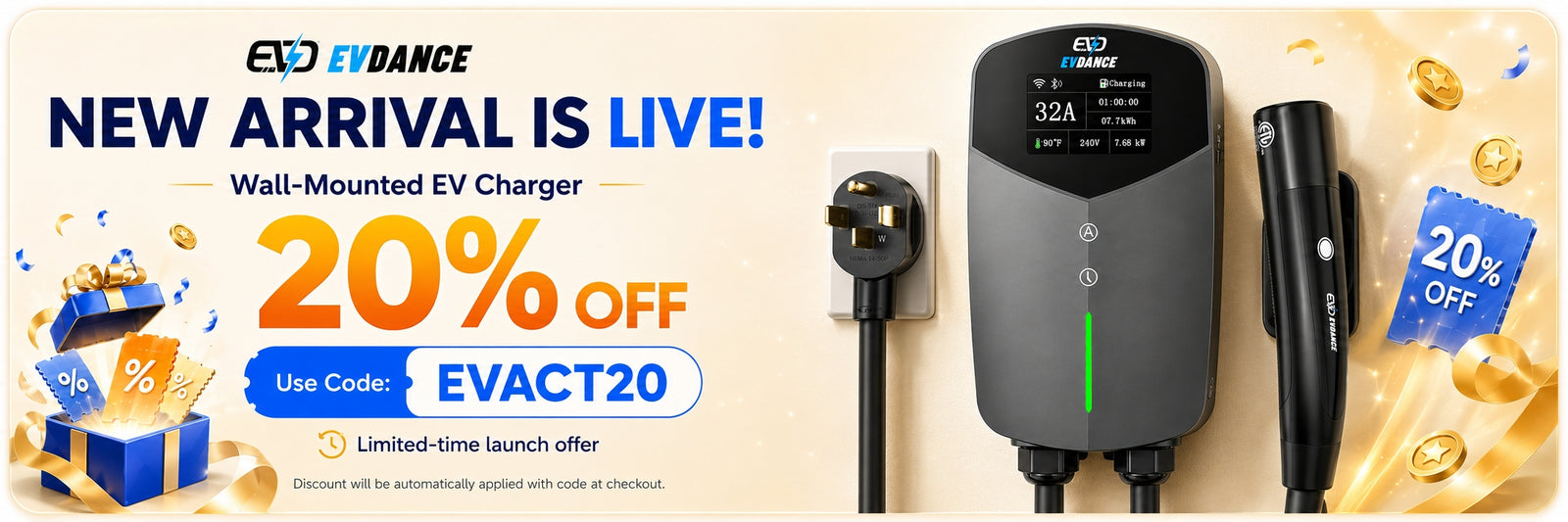 EVDANCE Home Level 2 EV Charaer NEMA 14-50 NACS Tesla Wall-mounted Pug In-32A | ETL Certification