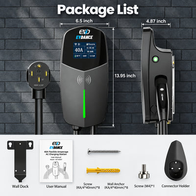 EVDANCE  T40 Level 2 EV Charger NEMA 14-50 NACS Wall-mounted - 40A | ETL Certification