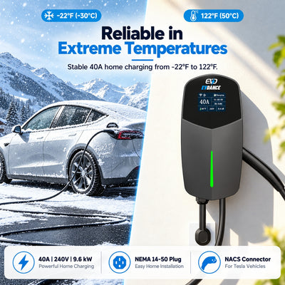 EVDANCE  T40 Level 2 EV Charger NEMA 14-50 NACS Wall-mounted - 40A | ETL Certification