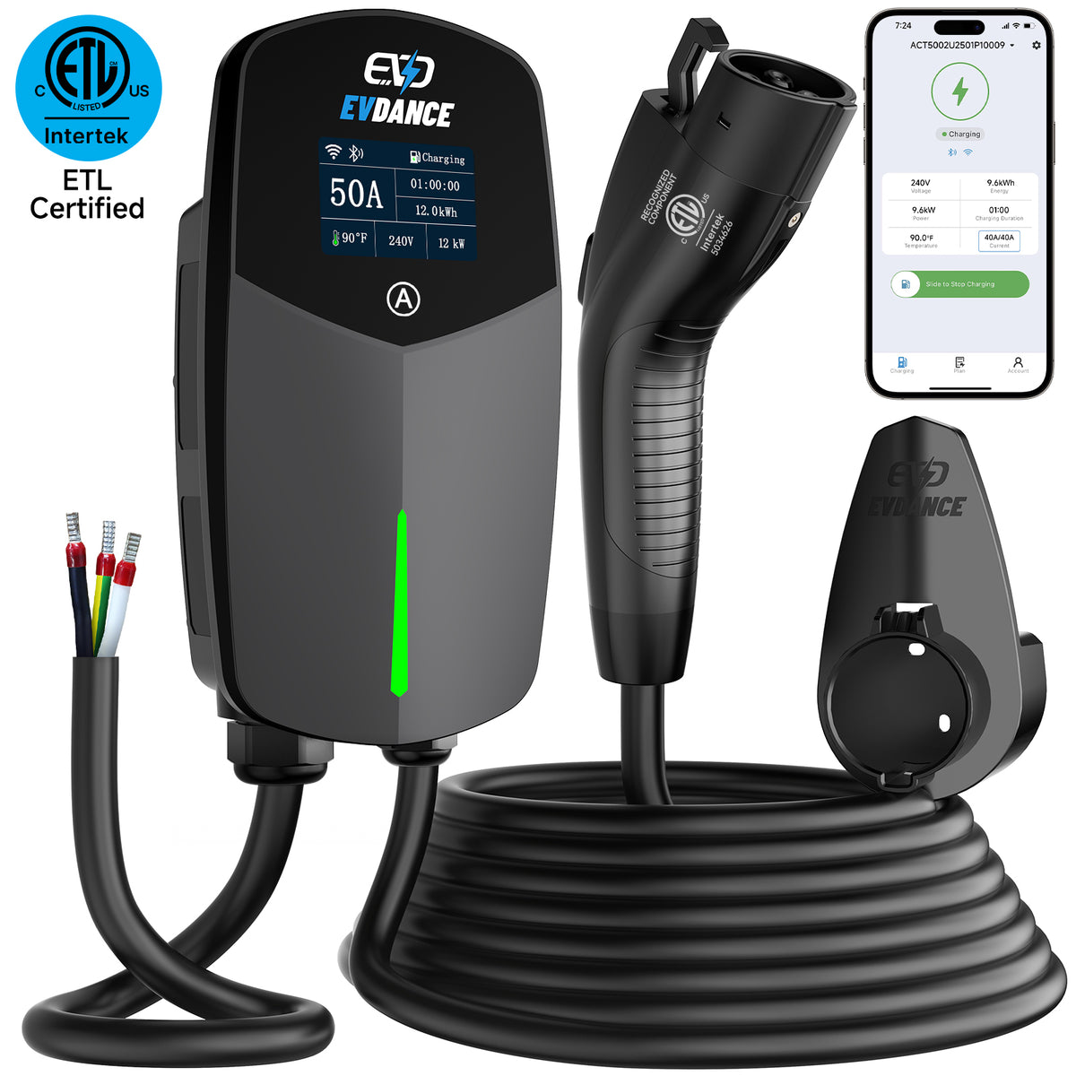 EVDANCE 240V 40A Tragbares 2-in-1-EV-Ladegerät für Tesla