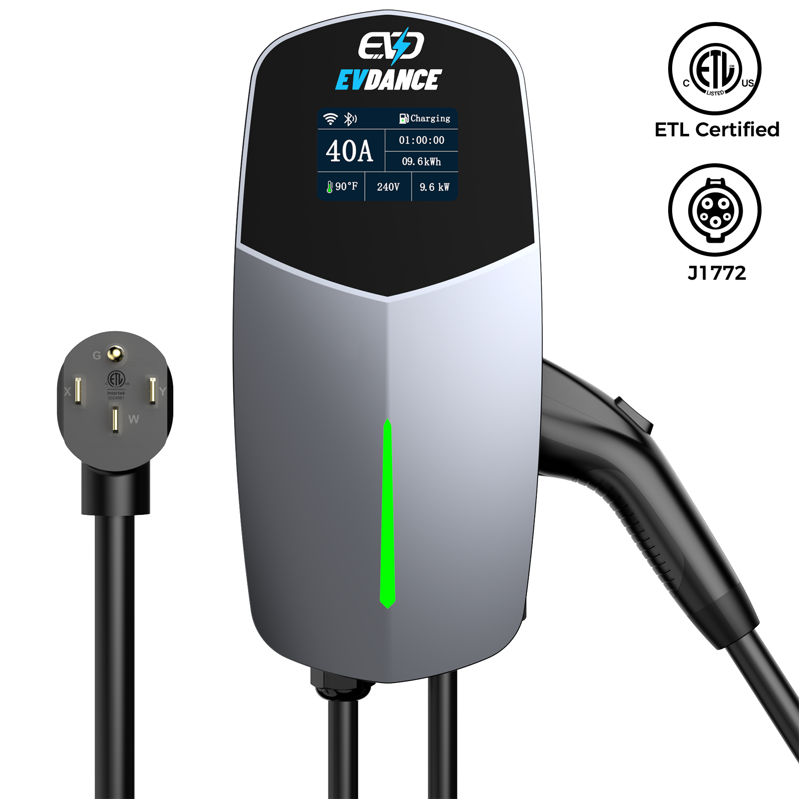 U40 Level 2 EV Charger NEMA 14-50 J1772 Wall-mounted - 40A | ETL Certification