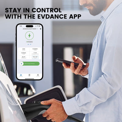EVDANCE Flux NEMA 14-50 Plug J1772 40A Portable EV Charger can stay in control with the EVDANCE APP