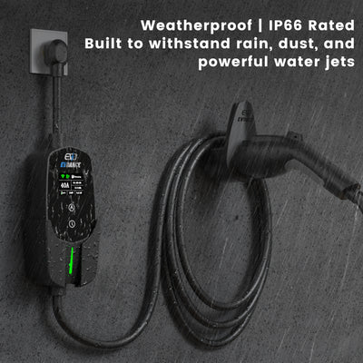 EVDANCE Flux Portable Chargers are IP66 Rated, built to withstand rain, dust, and powerful water jets.