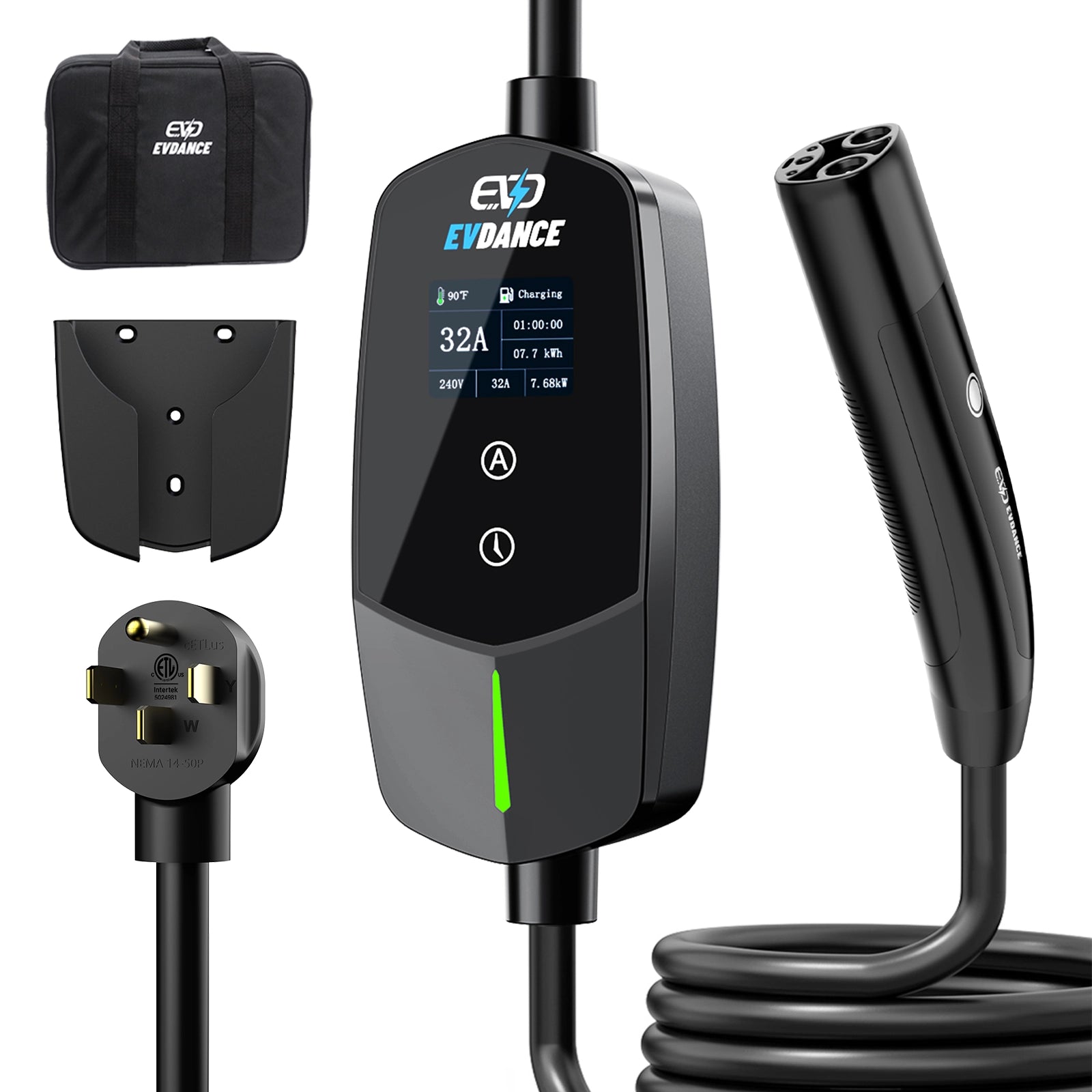 EVDANCE Level 2 NEMA 14-50 32A Tesla/NACS Portable EV Charger | ETL Certification