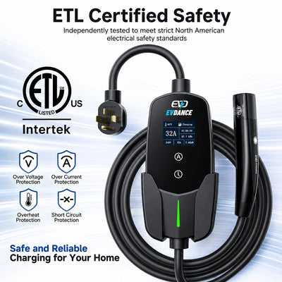 EVDANCE Level 2 NEMA 14-50 32A Tesla/NACS Portable EV Charger | ETL Certification